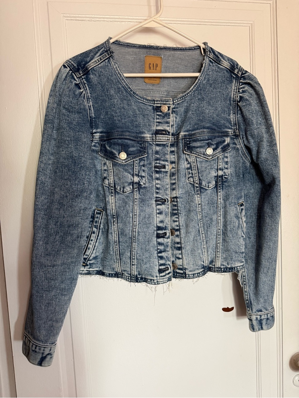 GAP Women's Distressed Light Blue Denim Jacket
